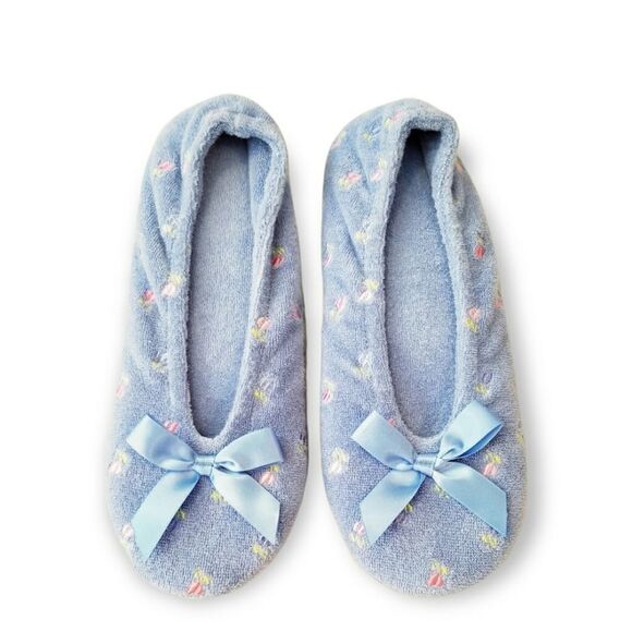 Isotoner Blue Embroidered Terry Ballet Slippers - Picture 2 of 5